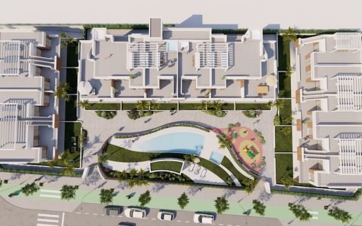 Appartement penthouse 2CHB/2SDB avec solarium privé (62 m2), ascenseur, piscine, jacuzzi, et gym communautaire, ainsi qu'un parc pour enfants