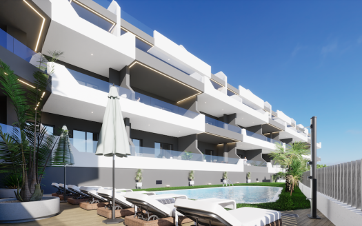 Appartement 4 CHB / 2 SDB (75,20 m2) au RDC avec cuisine équipée, piscine communautaire à Benijofar